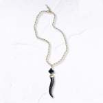 Wooden Horn Pendant Long Chain Necklace - Black Free