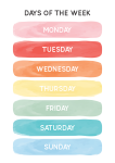 Watercolour Days Of The Week - Canvas Print - 600MM X 600MM
