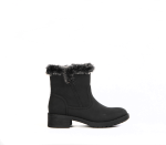 Black Flat Ankle Boots With Fur For Women - 8 Black