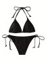 Women's Bikini Set Solid Color Sexy Two-piece Swimsuit Adjustable Tie Straps Swimwear