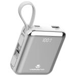 Volkano Solace Series 10 000 Mah Power Bank With Built-in Usb-c & Lightning Cable - White & Silver