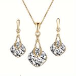 Dangle Earrings + Necklace Elegant Jewelry Set Sparkling Glass Engagement Wedding Jewelry