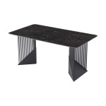 Black Marble Dining Table With Modern Metal Base
