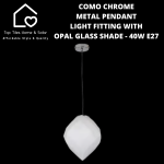 Como Chrome Metal Pendant Light Fitting With Opal Glass Shade - 40W E27