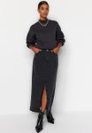 Denim Pencil Maxi Skirt - Black