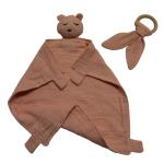 Cotton Teddy Comforter And Wooden Bunny Teether - Pink