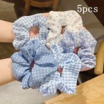 5PCS SET Simple Plaid Polka Dots Flowers Pattern Scrunchies Fashion Versatile Hair Accessories