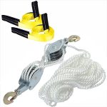 Rope Hoist Pulley 2 Ton 4000LB 65 Feet Wheel Block And Tackle System 7:1 Ratio Lifting Power With 2 Sling Strap