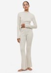 Rib-knit Flared Trousers - Beige