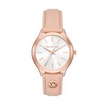 Slim Runway Womens Rose Gold Leather Strap WATCH-MK7467