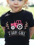 Farm Girl & Cartoon Tractor Graphic Print Girls' Stylish & Comfy Crew Neck Short Sleeve T-Shirt For Spring & Summer Girls' Cloth