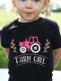 Farm Girl & Cartoon Tractor Graphic Print Girls' Stylish & Comfy Crew Neck Short Sleeve T-Shirt For Spring & Summer Girls' Clothes For Everyday Life