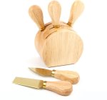 5PC Cheese Knife And Block Set - Gold Stainless Steel Wood Knife Kitchen Tool Set