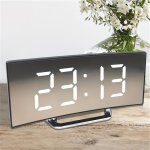 1PC Creative Curved Screen Electronic Clock With Large Screen LED Mirror Clock Modern Curved Alarm Clock Digital Alarm Clock Sil