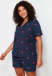 Plus Heart Patterned Pajama Set - Navy Blue