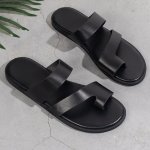 Men's Pu Leather Thong Sandals Casual Non Slip Flip-flops Shoes Toe Post Sandals For Indoor Outdoor Walking Beach Shoes For Spri