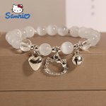 Sanrio Hello Kitty Glass Bead Bracelet With Heart & Bow Charms Elastic Y2K Fashion Jewelry Sparkling Crystal Accents Gift For Bi