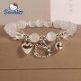 Sanrio Hello Kitty Glass Bead Bracelet With Heart & Bow Charms Elastic Y2K Fashion Jewelry Sparkling Crystal Accents Gift For Birthdays And Special Occasions