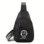 Cute Little Boy Pattern Casual Crossbody Chest Bag For Boys Lightweight Oxford Material Adjustable Strap Zipper Closure Outdoor