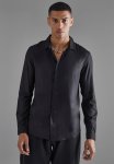 Plain Viscose Long Sleeve Shirt - Black