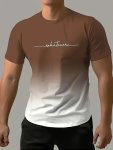 Gradient Color And Alphabet Pattern "whatever" T-Shirt With Crew Neck And Short Sleeve Casual And Comfy Sports Tops For Men's Su
