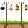 233.68cm Double Shepherd Hook With 5 Prongs Heavy-Duty Iron Alloy Birdcage Stand For Hanging Baskets Lanterns Garden Flag Outdoor Yard Decor Patio Hook Pole