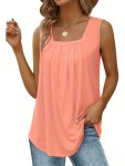 Ruched Versatile Tank Top Casual Squared Neck Summer Sleeveless Top Women's Clothing