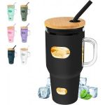 Zs - 1200ML Travel Glass Cup Hot And Cold With Straw - White Without Handle