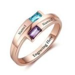CRI103453 - Rose Gold Plated 925 Sterling Silver Personalized Ring Names & Birthstones