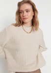 Soft Textured Oversized Basic Sweater - Stone