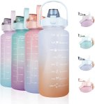 Large 2L Motivational Water Bottle With Straw Time Marker