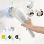 1 Set Rechargeable Electric Cleaning Brush With 5 Interchangeable Heads Multi-functional Cleaning Brush For Kitchen Bathroom Bed
