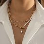 Long Round Bead Chain Stacking Necklace Retro Style Personality Faux Pearl OT Buckle Necklace