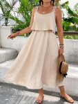 Plus Size Solid Floral Shaped Strap Dress Casual Sleeveless Layered Dress For Spring & Summer Women's Plus Size Clothing