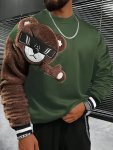 Stylish Bear Embroidery Men's Crew Neck Pullover Sweatshirt Comfy Long Sleeve Top For Spring autumn Wear