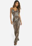 Animal Print Wide Leg Jumpsuit - Brown