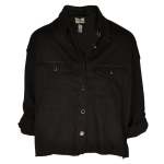 Diamante Button Raw Edge Denim Jacket - Black Free