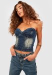 Vintage Tint Denim Corset Bandeau Top - Vintage Wash
