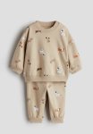 2-PIECE Sweatshirt Set - Beige dogs