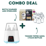 Electric Bottle Warmer & Sterilizer + Tommee Tippee 260ML 3 Pack Bottles