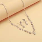 3PCS SET Earrings Plus Necklace Elegant Jewelry Set Silver Plated Inlaid Rhinestone Dainty Evening Party Decor For Female Perfec