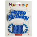 Happy Birthday Blue Candles & Holder Set