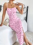 Floral Print Spaghetti Strap Split Dress Elegant Sleeveless Cami Dress For Spring & Summer Women's Clothing