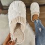 Colorblock Faux Fur Slippers Casual Slip On Plush Lined Shoes Comfortable Indoor Home Slippers