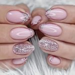 24 Pcs Glossy Medium Oval Press On Nails Pinkish French Style False Nails Glitter Artificial Reusable Fake Nails For Women