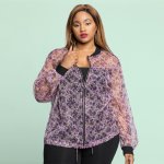 Plus Size Joy & Ash Floral Printed Sheet Bomber - Purple