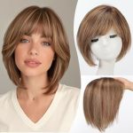 Emmor Human Hair Toppers For Women Short Bob Real Hair With Bangs 10" Side Part Hairpieces For Women With Thin Hair 6.5" 6.5" La