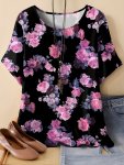Plus Size Floral Print T-Shirt Casual Crew Neck Short Sleeve Top For Spring & Summer Women's Plus Size Clothing
