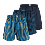 Men&apos S 3 Pack Stripe & Check Navy Yellow Boxers