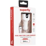 3.4A Dual Type C Car Charger White